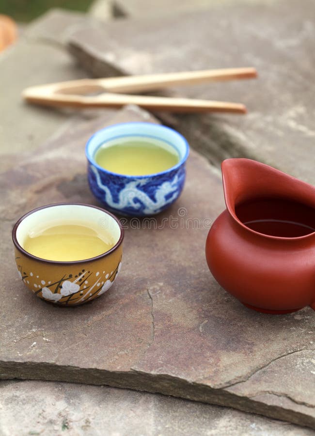 Traditional Chinese Tea Ceremony Accessories (cups and Pitcher) Stock