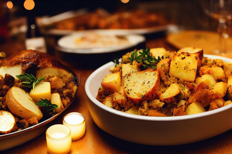 Traditional Christmas Meal with Meat, Potatoes and Vegetables on the