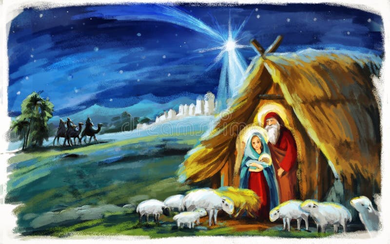 Traditional christmas scene with holy family and three kings for different usage. Traditional christmas scene with holy family and three kings for different usage