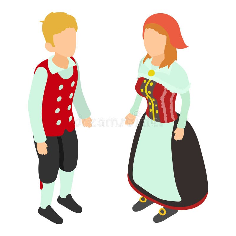 Traditional Clothing Icon Isometric Vector. Belgian Couple in National ...