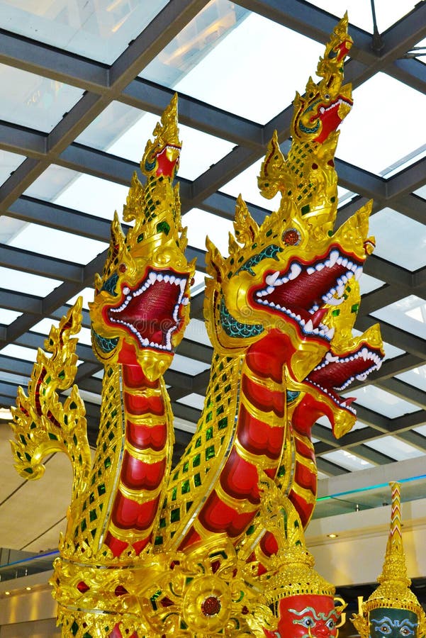 Traditional composition of sculptures inside Bangkok airport