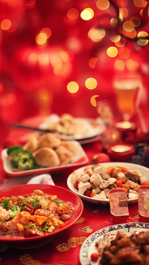 a traditional Chinese New Year table setup, include dishes like whole fish for prosperity, dumplings for wealth, noodles for longevity, and sticky rice cakes for a sweet year ahead. Decorate the table with red tablecloths and dishes, as red symbolizes good luck in Chinese culture. Add fresh fruits like oranges and tangerines for their symbolism of prosperity and good fortune. Serve tea instead of water, as it is a sign of respect. a traditional Chinese New Year table setup, include dishes like whole fish for prosperity, dumplings for wealth, noodles for longevity, and sticky rice cakes for a sweet year ahead. Decorate the table with red tablecloths and dishes, as red symbolizes good luck in Chinese culture. Add fresh fruits like oranges and tangerines for their symbolism of prosperity and good fortune. Serve tea instead of water, as it is a sign of respect.