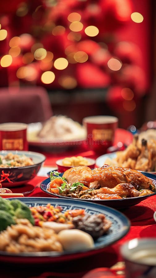 a traditional Chinese New Year table setup, include dishes like whole fish for prosperity, dumplings for wealth, noodles for longevity, and sticky rice cakes for a sweet year ahead. Decorate the table with red tablecloths and dishes, as red symbolizes good luck in Chinese culture. Add fresh fruits like oranges and tangerines for their symbolism of prosperity and good fortune. Serve tea instead of water, as it is a sign of respect. a traditional Chinese New Year table setup, include dishes like whole fish for prosperity, dumplings for wealth, noodles for longevity, and sticky rice cakes for a sweet year ahead. Decorate the table with red tablecloths and dishes, as red symbolizes good luck in Chinese culture. Add fresh fruits like oranges and tangerines for their symbolism of prosperity and good fortune. Serve tea instead of water, as it is a sign of respect.