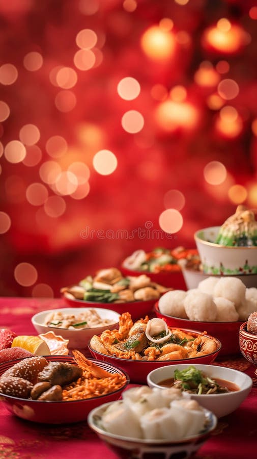 a traditional Chinese New Year table setup, include dishes like whole fish for prosperity, dumplings for wealth, noodles for longevity, and sticky rice cakes for a sweet year ahead. Decorate the table with red tablecloths and dishes, as red symbolizes good luck in Chinese culture. Add fresh fruits like oranges and tangerines for their symbolism of prosperity and good fortune. Serve tea instead of water, as it is a sign of respect. a traditional Chinese New Year table setup, include dishes like whole fish for prosperity, dumplings for wealth, noodles for longevity, and sticky rice cakes for a sweet year ahead. Decorate the table with red tablecloths and dishes, as red symbolizes good luck in Chinese culture. Add fresh fruits like oranges and tangerines for their symbolism of prosperity and good fortune. Serve tea instead of water, as it is a sign of respect.