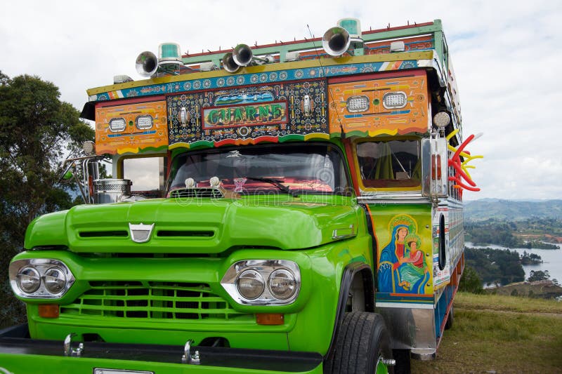 Traditional decorated bus from Colombia stock photos