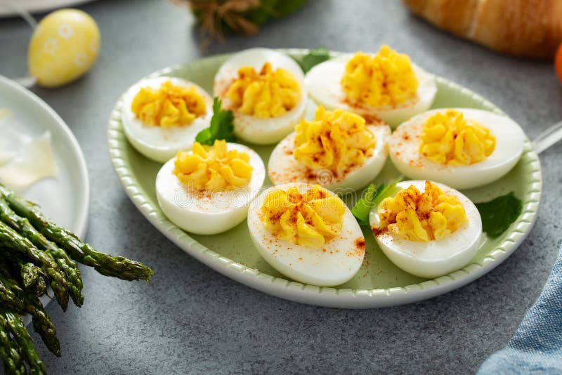 Traditional deviled eggs for Easter brunch stock image