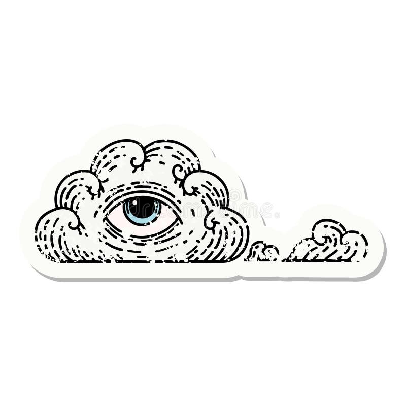 Traditional Distressed Sticker Tattoo of an All Seeing Eye Cloud Stock Vector Illustration of