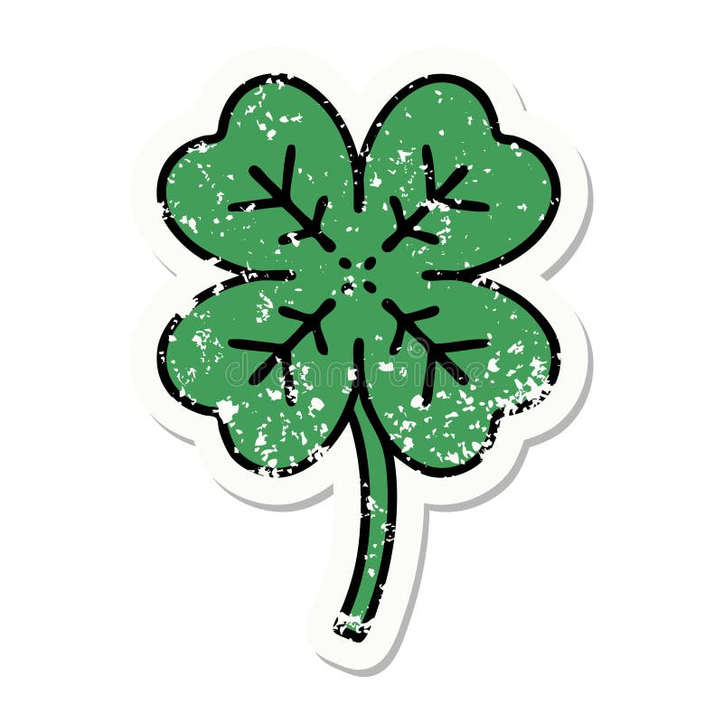 traditional distressed sticker tattoo of a 4 leaf clover