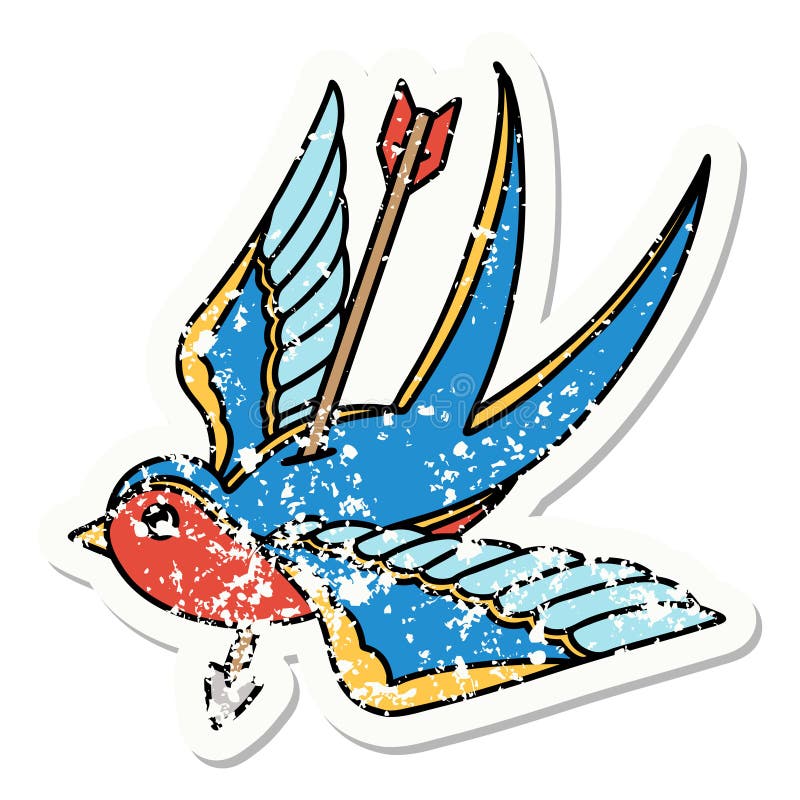 traditional distressed sticker tattoo swallow pieced arrow style pierced 180325712