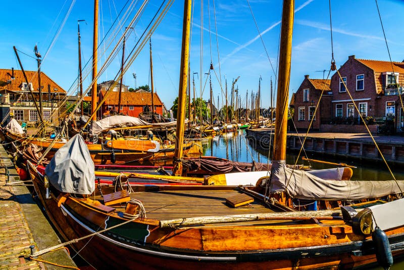 Traditional Dutch Botter Fishing Boats in the Harbor of the historic village of Spakenburg-Bunschoten