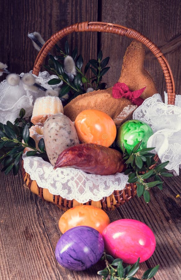 Traditional Easter Basket with Food Stock Image Image of celebration