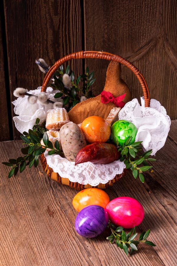 Traditional Easter Basket with Food Stock Image Image of basket