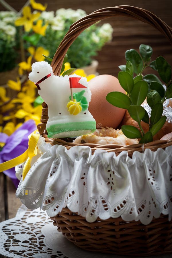Traditional Easter Basket With Food. Stock Image Image of food, march