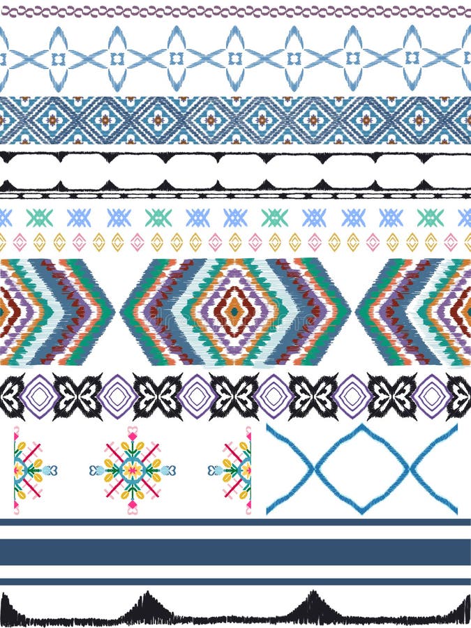 Traditional ethnic embroidery folk nordic culture Horizontal stripes multicolor element isolated digital clipart royalty free illustration