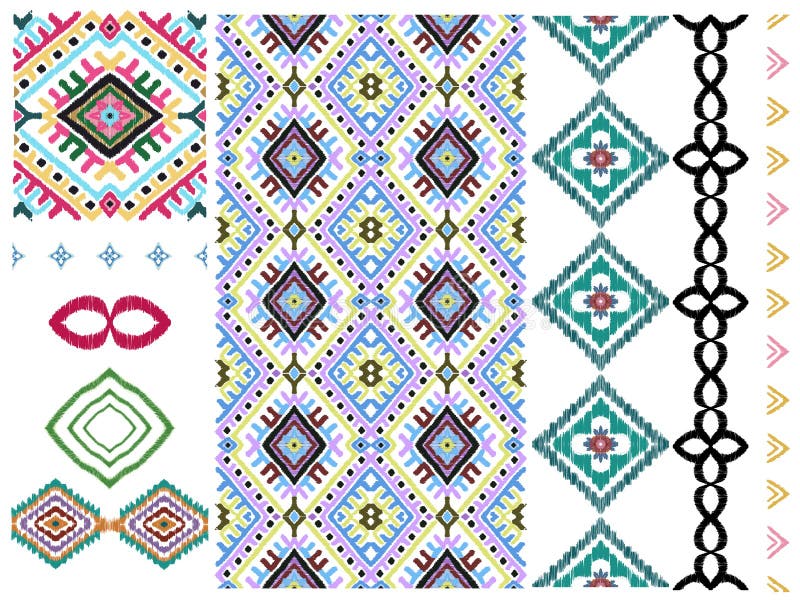 Traditional ethnic embroidery folk nordic culture Horizontal stripes multicolor element isolated digital clipart royalty free illustration