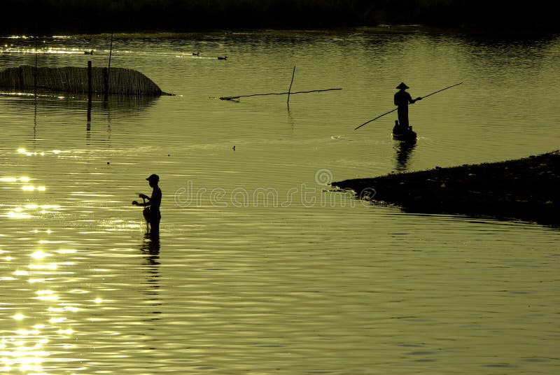 Traditional fishing during sunset, U-Ben Bridge
