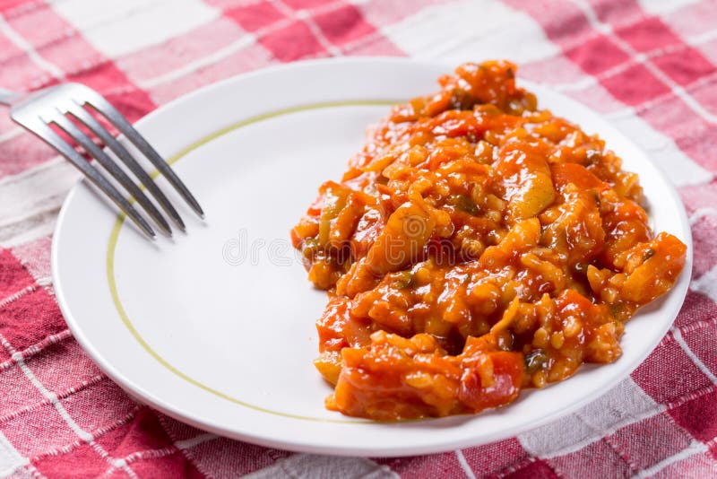 Traditional food with paprika tomato rise called rizi bizi stock images Traditional food with paprika tomato rise called rizi bizi stock images