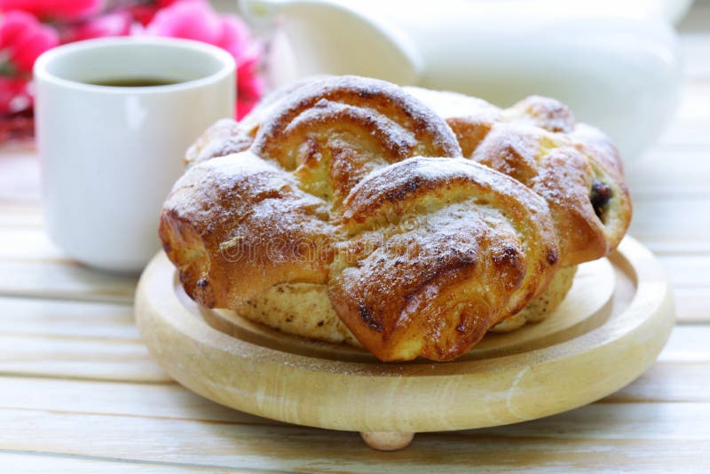 Traditional French brioche pastry with powdered sugar