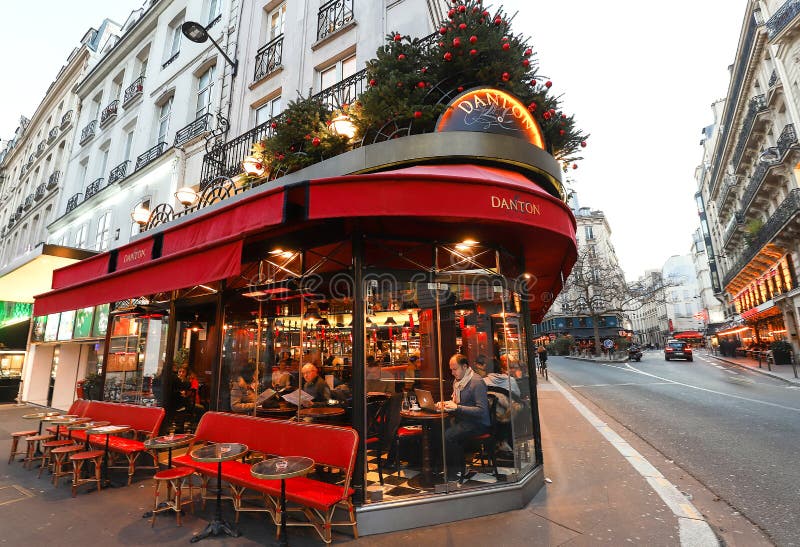 The Traditional French Cafe Danon Decorated For Christmas ...