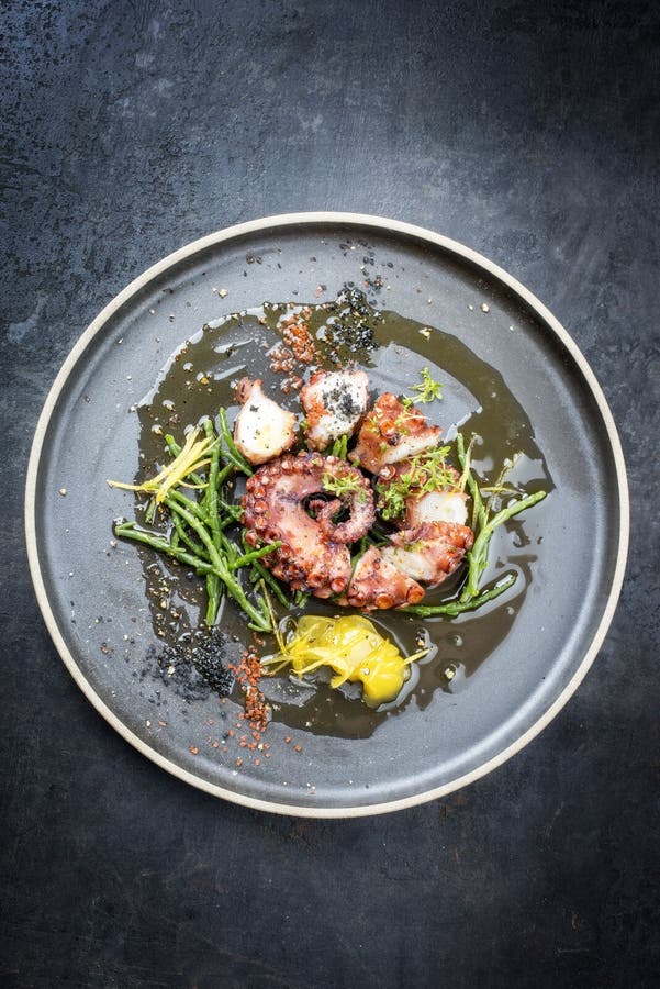 Traditional French Octopus Braised Cooked with Salicornia, Lemon Curd ...