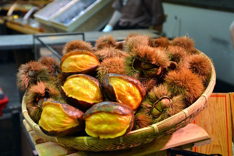 Traditional Fresh market in Kyoto Japan. Asian food.