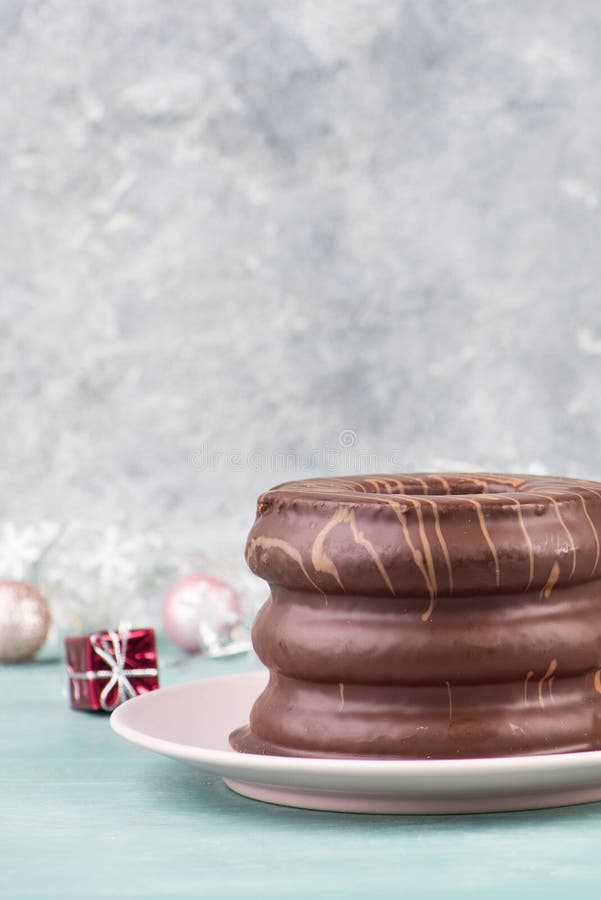 Traditional German Christmas Chocolate Cake Called Baumkuchen, Winter