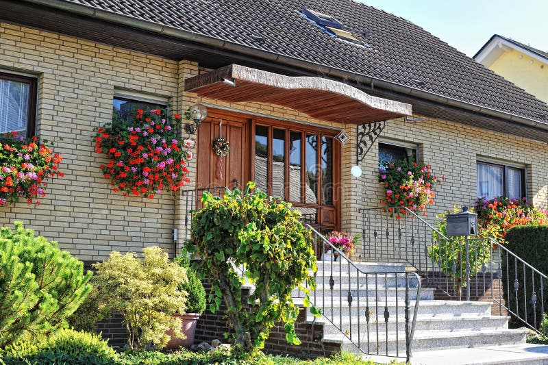 Traditional German House with Small Garden Stock Image Image of