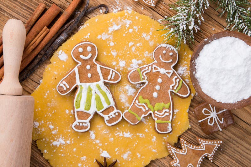 Gingerbread dought and ingredients around. Dought stock images, royalty-free photos and pictures