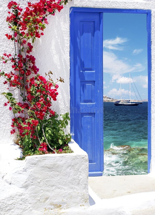 Traditional greek door on Mykonos island royalty free stock image Traditional greek door on Mykonos island royalty free stock image
