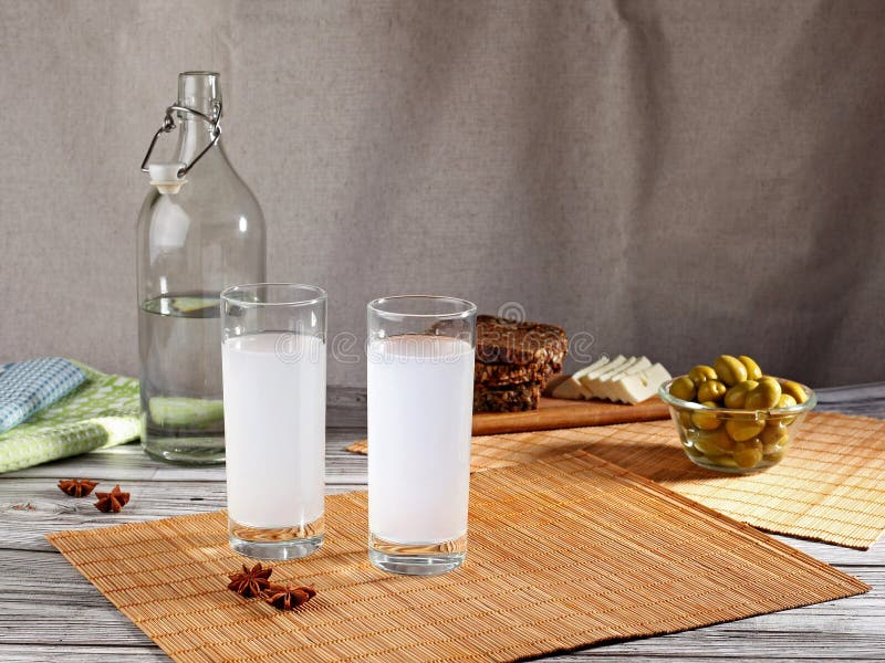 Traditional Greek Ouzo in Two Glasses Stock Photo Image of cuisine