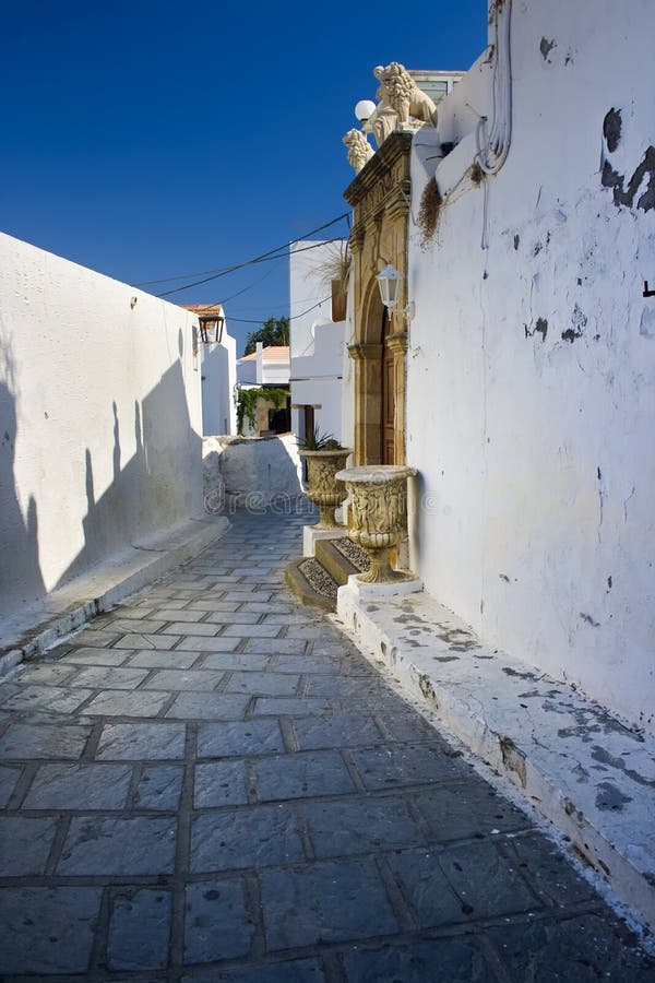 Traditional Greek street in Lindos, Rhodes