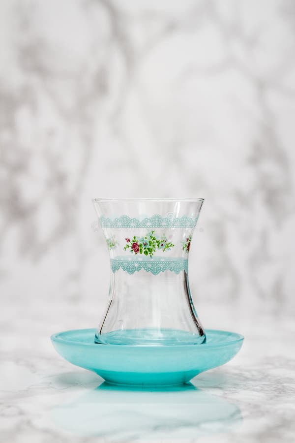 Traditional Green Turkish Tea Glasses and Plates Stock Image Image of