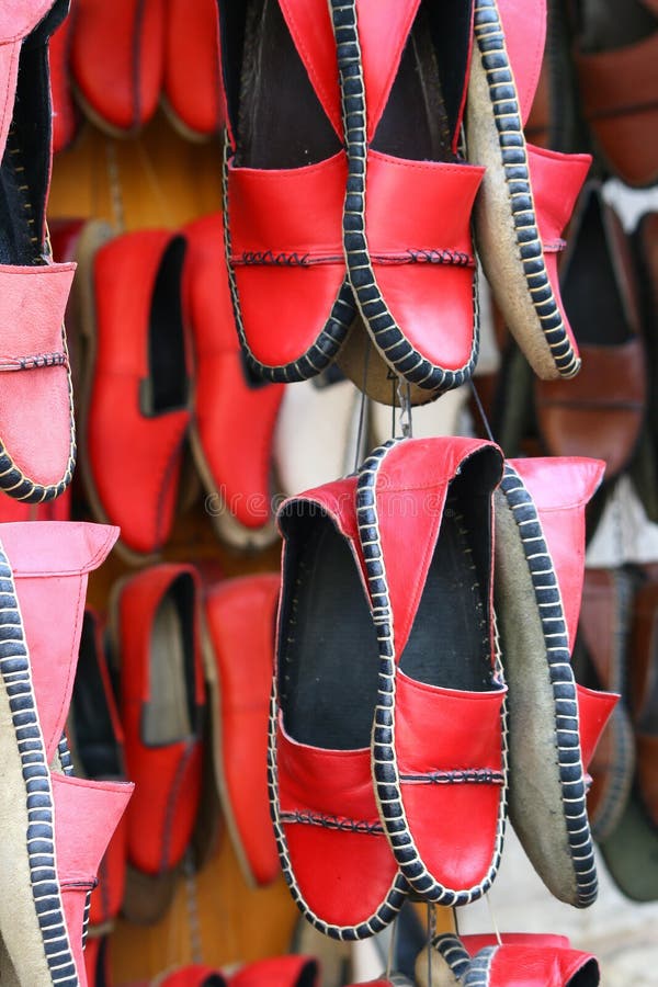 Traditional Hand Made Leather Shoes Stock Image - Image of folk, market ...