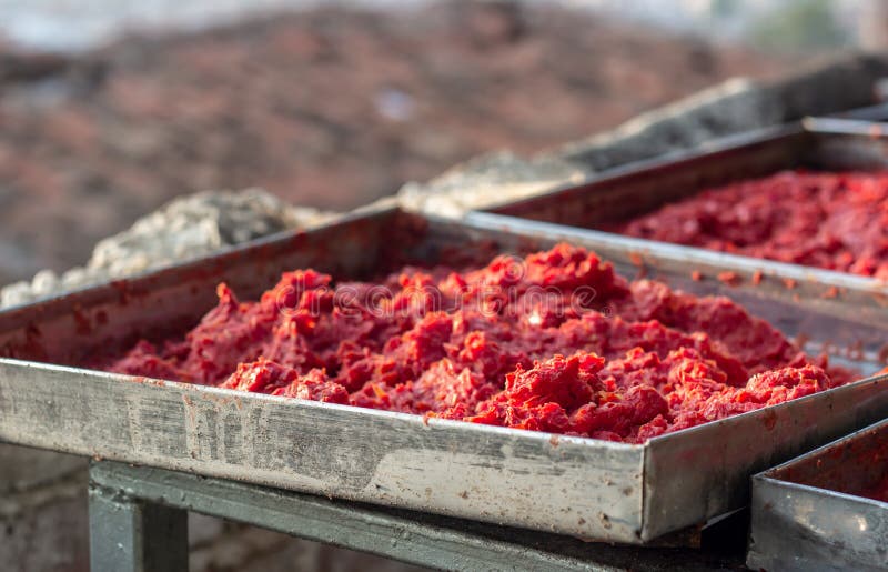 Traditional Handmade Tomato Paste Making Process Shot Under Open Stock Photo Image of
