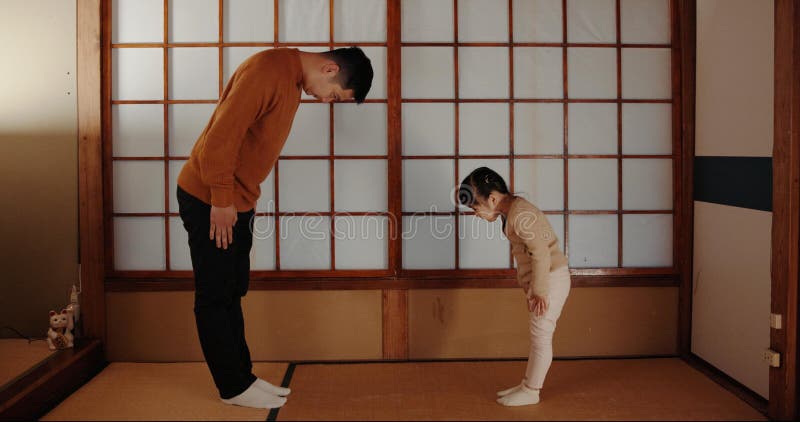 Traditional, Home and Japanese Father and Child Bow for Greeting ...