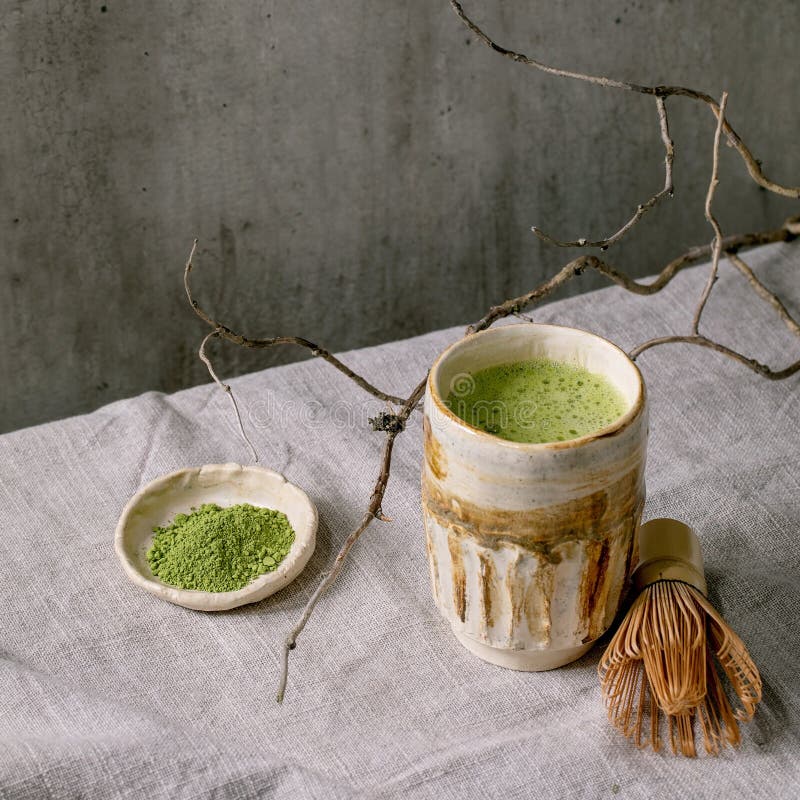 Traditional hot green tea matcha in ceramic cup