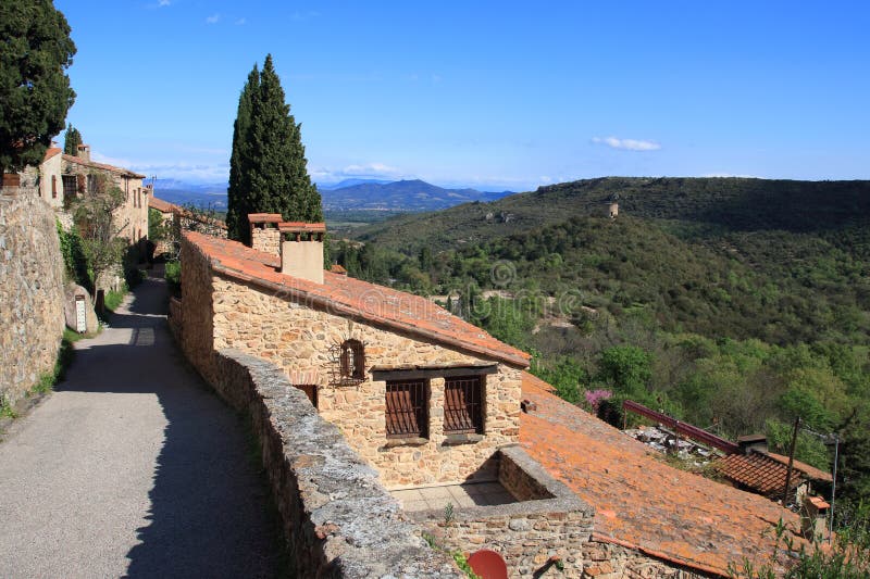 Traditional house in french village of Castelnou in Pyrenees