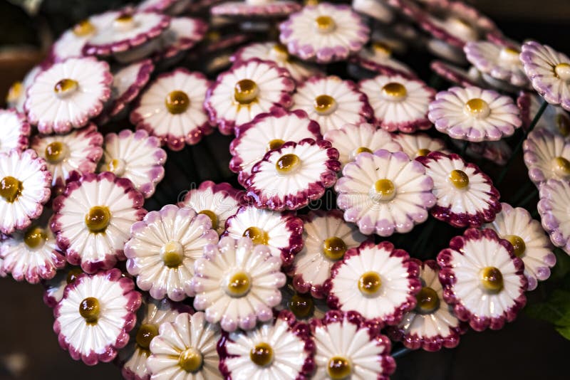 Traditional Hungarian ceramic flowers to decorate the interior of gardens