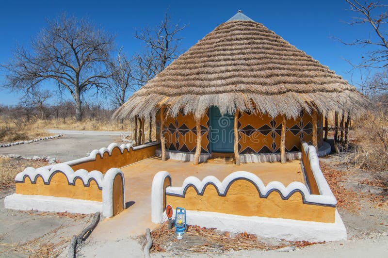 Traditional Hut at Baobabin Botswana, Africa Stock