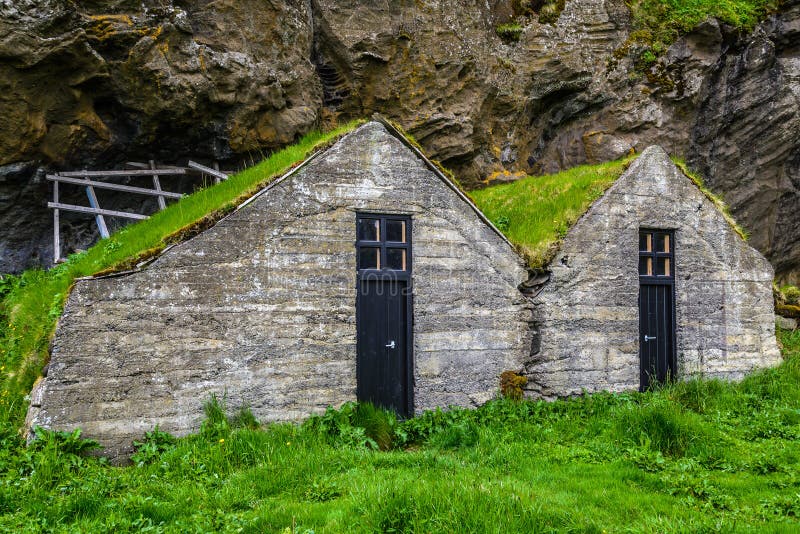 Traditional Icelandic turf house (with grass roof)