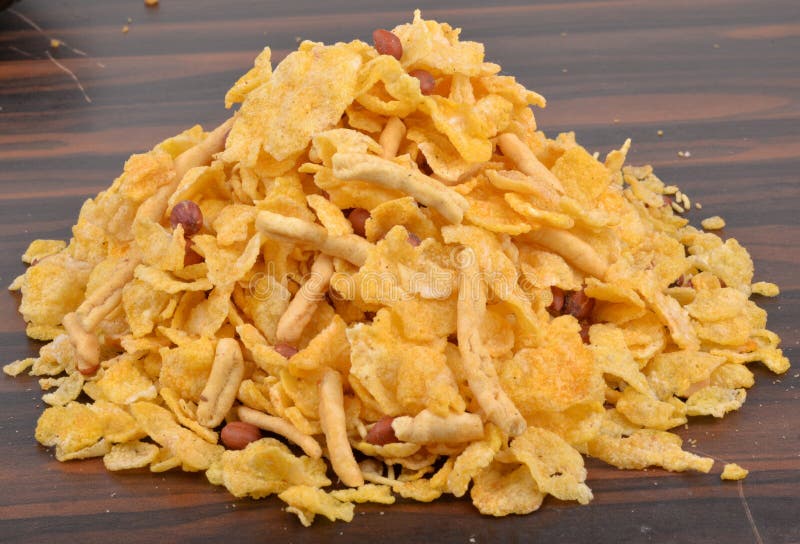Traditional Indian Spicy And Crunchy Cornflakes Namkeen Stock Image Image of flour, chiwda