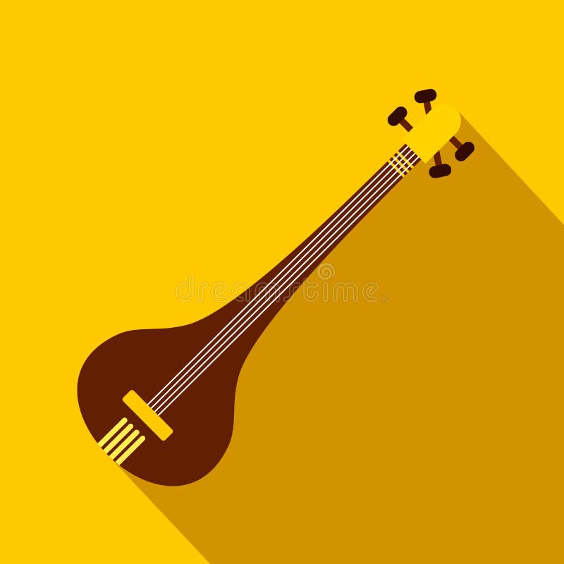 Traditional Indian Sarod Icon, Flat Style Stock Illustration