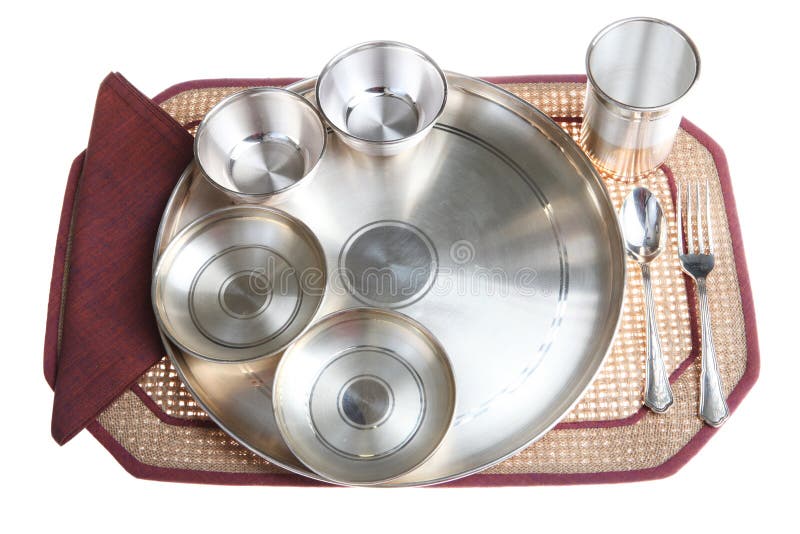 Traditional Indian Silver Dinner Plate Setting Stock Image Image of