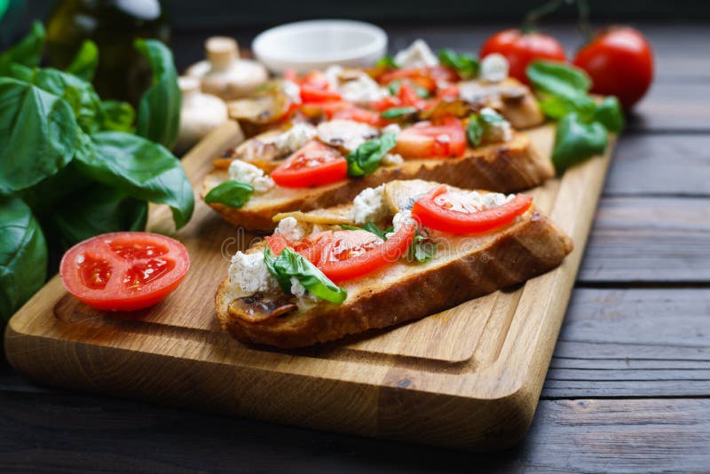 Traditional Italian Antipasti Bruschetta with Chopped Tomatoes, Stock ...