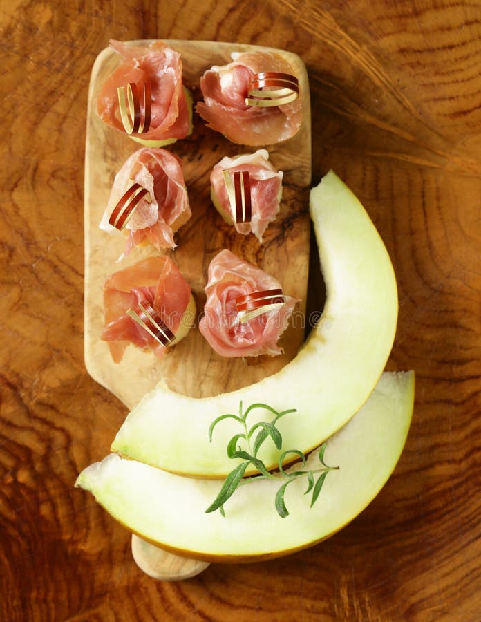 Traditional Italian Appetizer Parma Ham with Melon Stock Photo Image