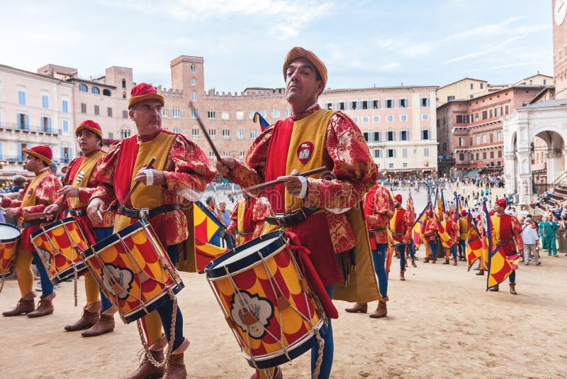 Traditional italian Palio horse race parade in Siena