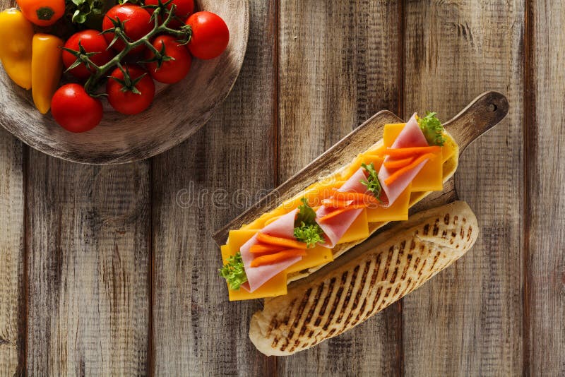 Traditional Italian Sandwich with Ham and Cheese Served Warm Stock