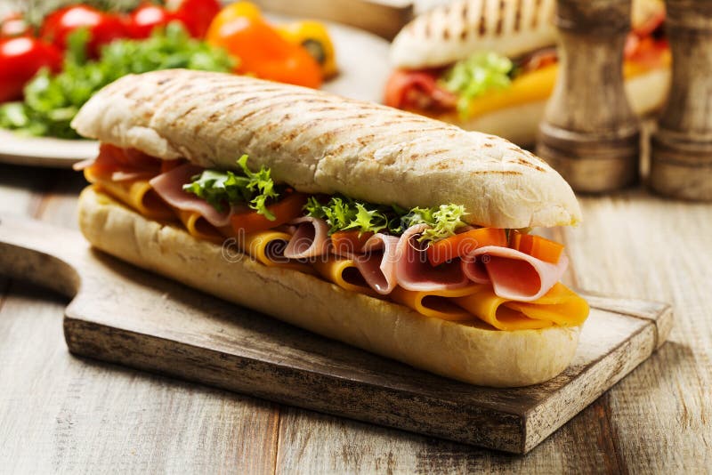 Traditional Italian Sandwich with Ham and Cheese Served Warm Stock