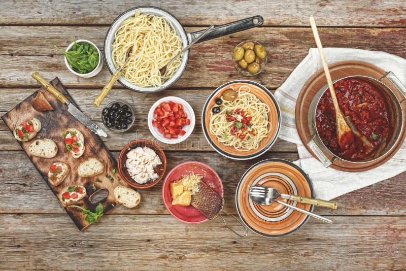 Traditional Italian Vegetarian Dinner. Dinner at Home Stock Photo