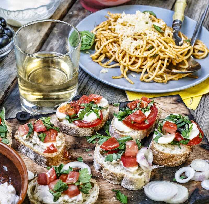 Traditional Italian Vegetarian Dinner in the Open Air Stock Image